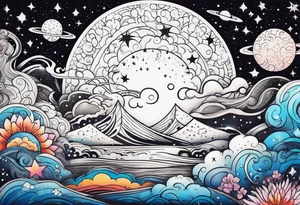 Celestial Galaxy scene with beautiful details of gas stars and space tattoo idea