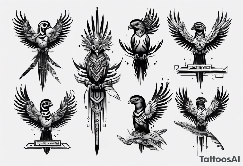 Cyberpunk Guatemalan Quetzal tattoo idea