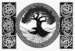 world tree with a raven and knotwork sleeve tattoo tattoo idea