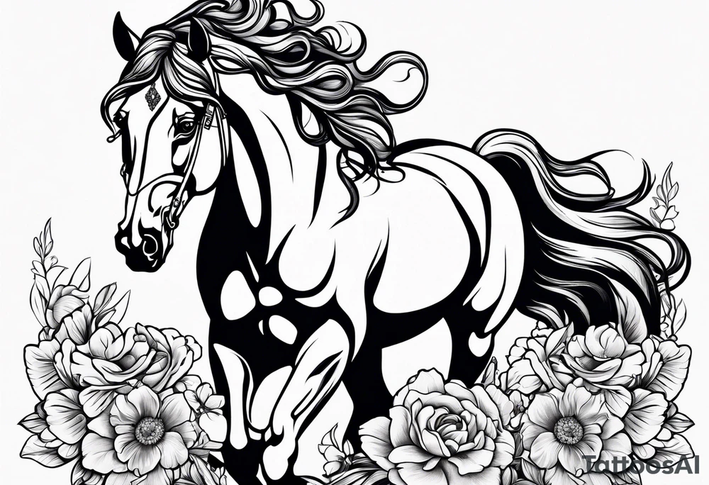 Friesian with flowers tattoo idea