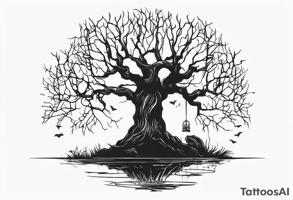 creepypasta creature looking behind a tree tattoo idea