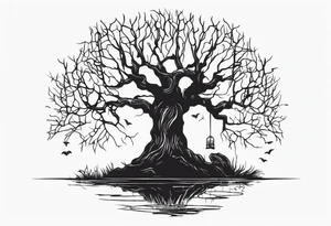 creepypasta creature looking behind a tree tattoo idea