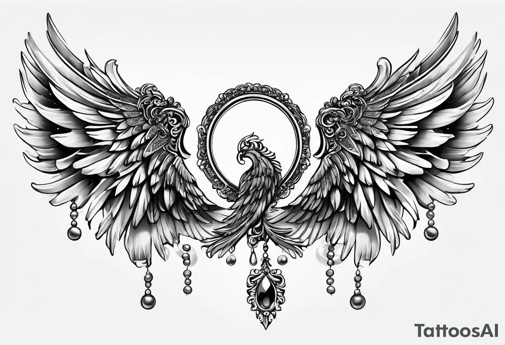 angel wings with pearls tattoo idea