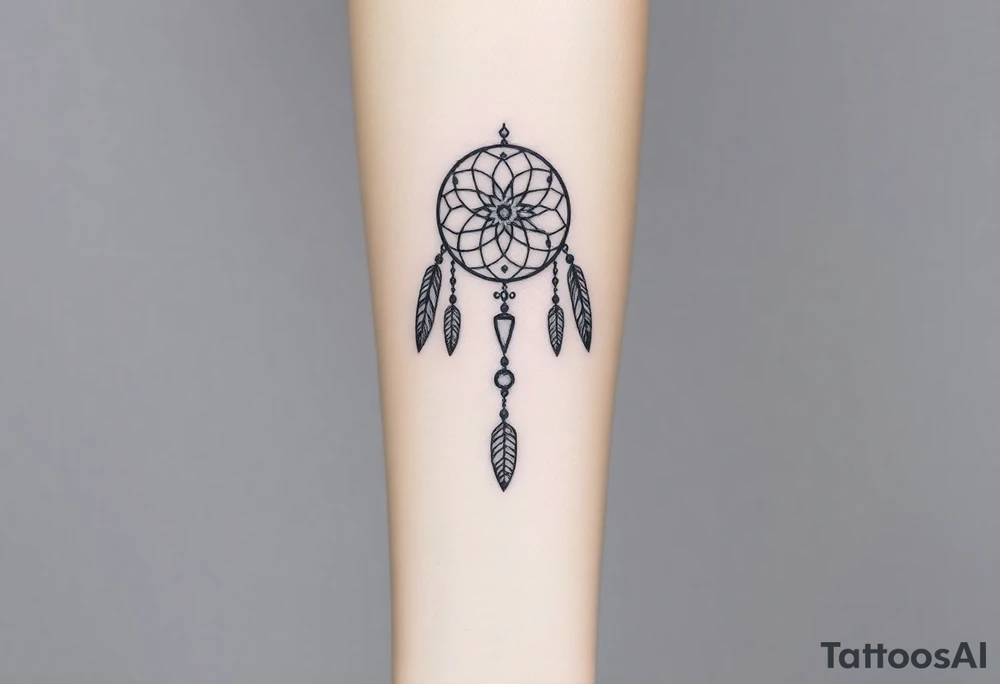 native dreamcatcher with flowing feathers and sacred beads tattoo idea