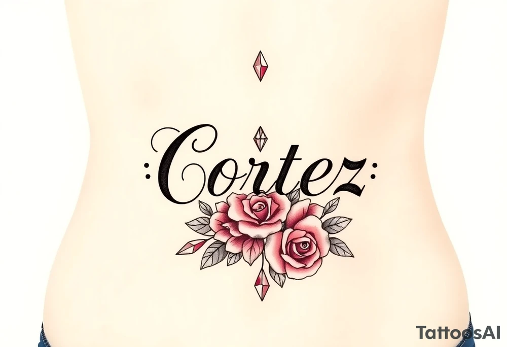 The name Cortez with roses and diamonds tattoo idea