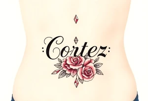 The name Cortez with roses and diamonds tattoo idea