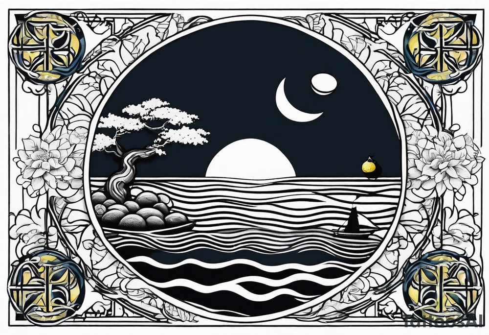 A lemon-Buoy with a leaf-flag on the ocean tattoo idea