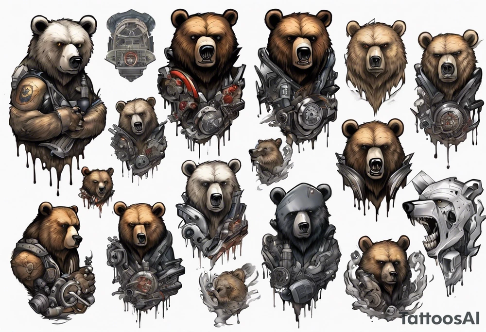 Serious bear coming up behind a city tattoo idea
