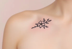 A minimalist black "S" outlined with fine-line flowers in soft pastel tones on finger. tattoo idea