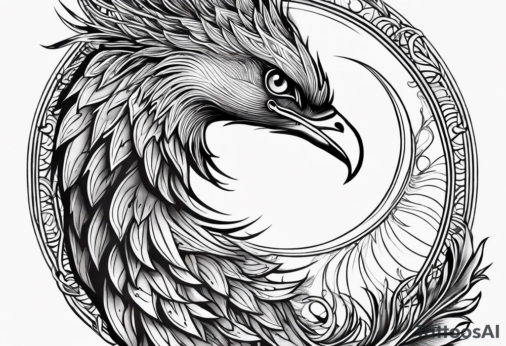 croquis d'un phoenix, lune bleu tattoo idea