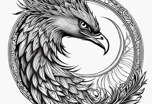 croquis d'un phoenix, lune bleu tattoo idea