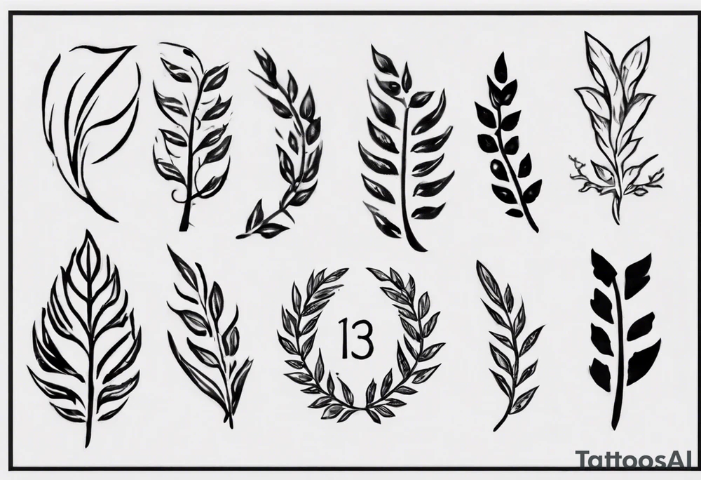 simple memorial tattoo A sowrd runs through a laurel leaf with the number 13 tattoo idea