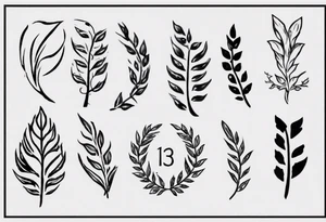 simple memorial tattoo A sowrd runs through a laurel leaf with the number 13 tattoo idea