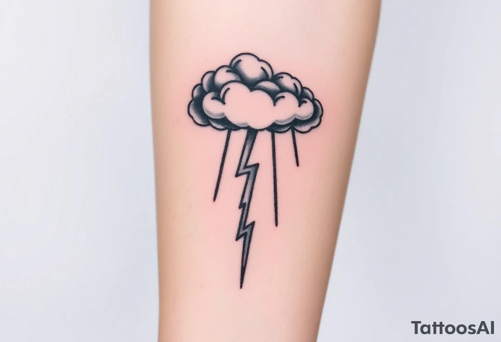 Dark storm cloud with rain falling & lightning bolts striking down from it tattoo idea