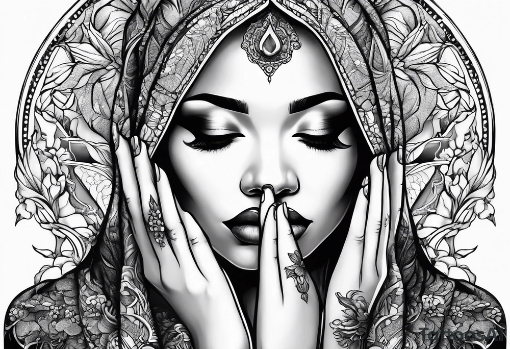 Praying woman hands in front tattoo idea