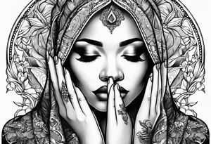 Praying woman hands in front tattoo idea