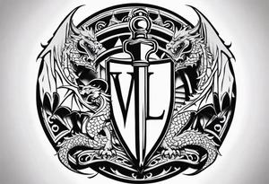 Valhalla sword shield dragon 
stairs tattoo idea