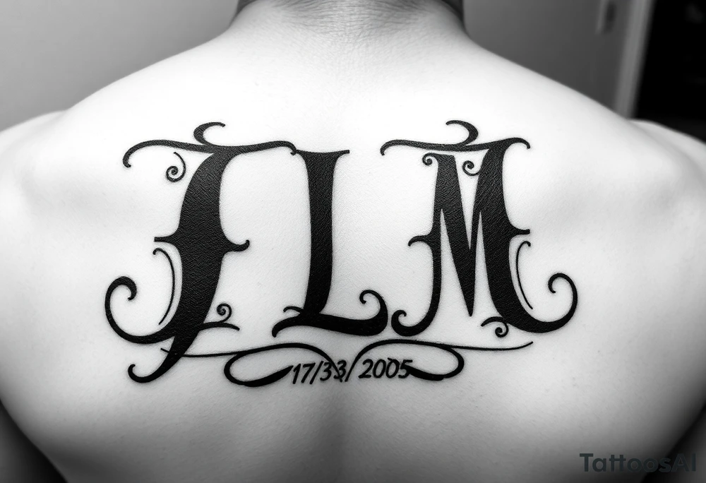 Initials JLM with 11/3/2005 behind the ear tattoo idea