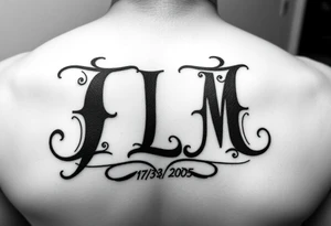 Initials JLM with 11/3/2005 behind the ear tattoo idea