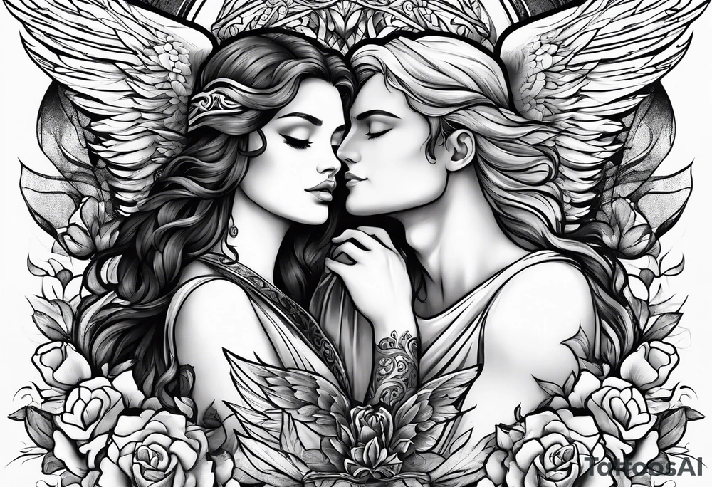 a love story between an angel and mortal tattoo idea