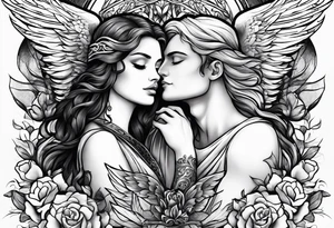 a love story between an angel and mortal tattoo idea