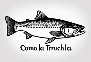 A small tattoo with a shaded trout and text that says, 'Como la trucha...' drawn with fine lines." tattoo idea