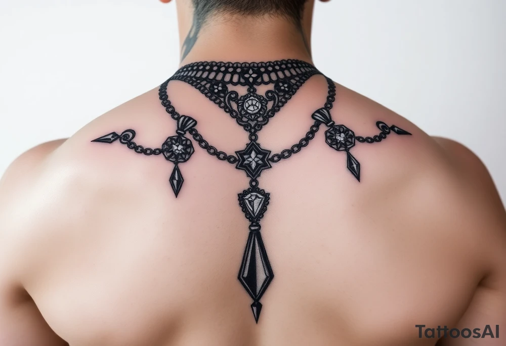 Gothic jewelry draping tattoo idea