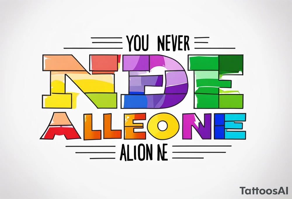 The words- "You never walk alone" in rainbow colors tattoo idea The words- "You never walk alone" in rainbow colors tattoo idea