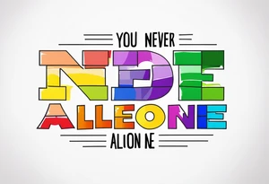 The words- "You never walk alone" in rainbow colors tattoo idea