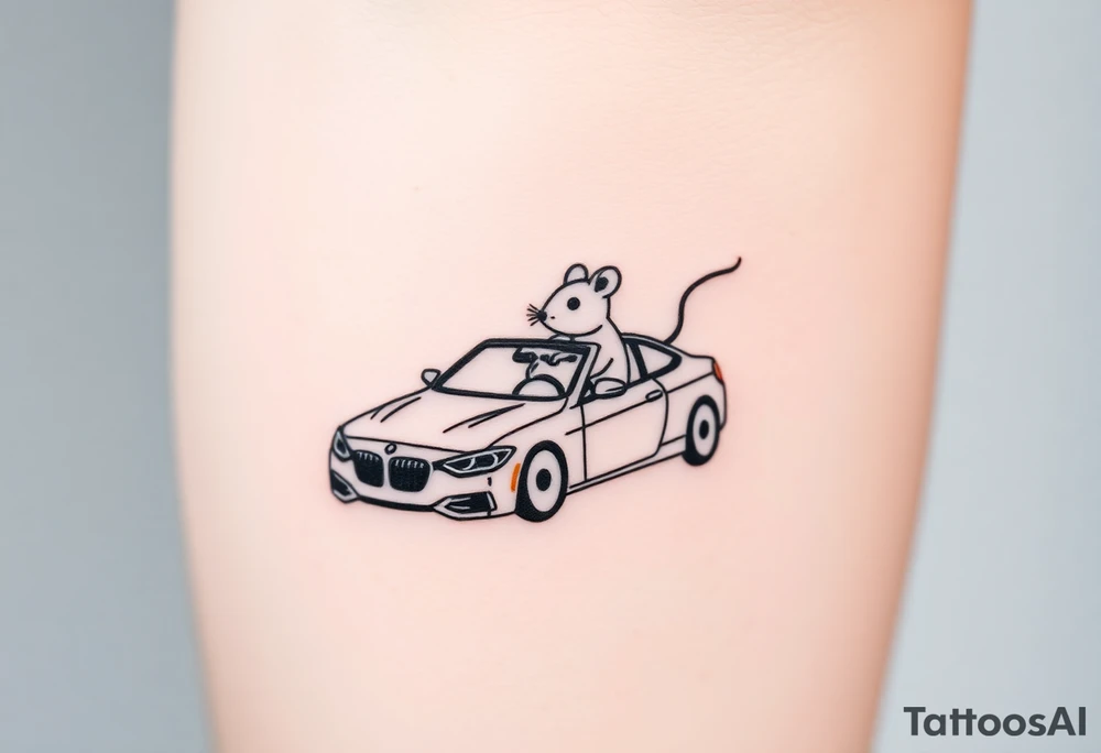 Mouse driving bmw car tattoo idea