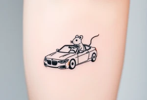 Mouse driving bmw car tattoo idea