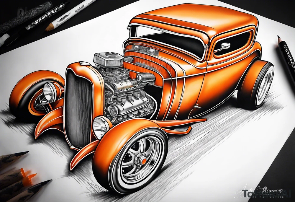 Orange hot rod tattoo idea