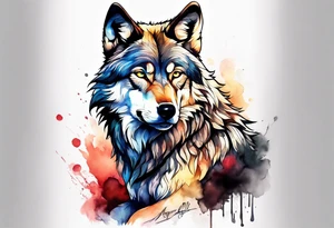 Full wolf sitting upright facing forwards tattoo idea