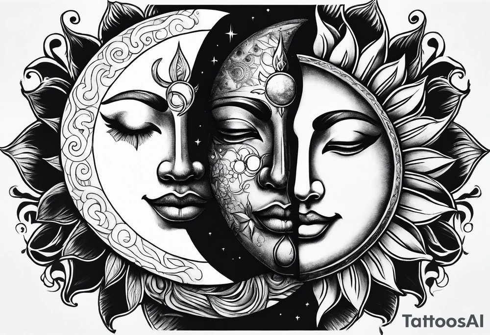 Moon and sun no face tattoo idea