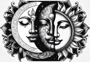 Moon and sun no face tattoo idea