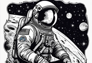 Astronaut with hippie patches tattoo idea