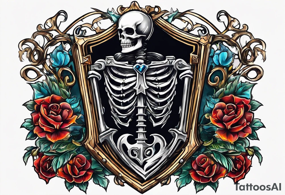 skeleton holding a shield with a cross on it tattoo idea