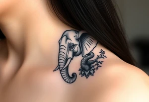 Head of an elephant with bonsai tree behind it Japanese style realistic tattoo idea