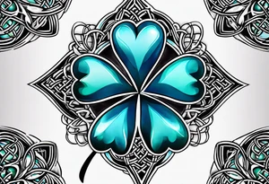 celtic knot four leaf clover blue breen witb one heart on one clover tattoo idea
