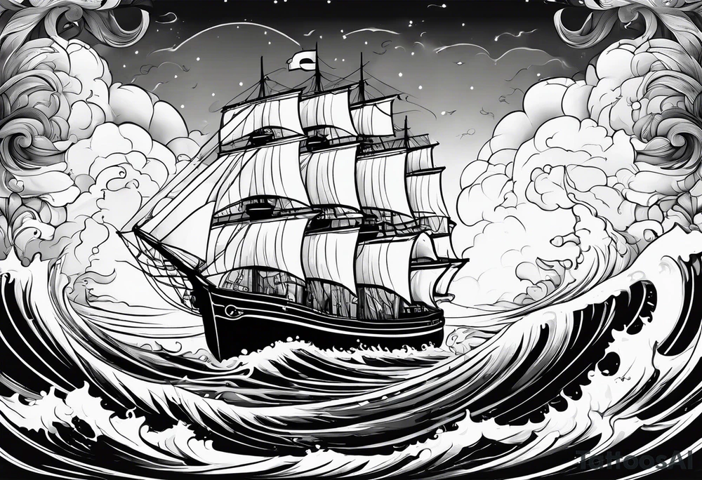 ship in a bottle, but the ship is in a storm tattoo idea
