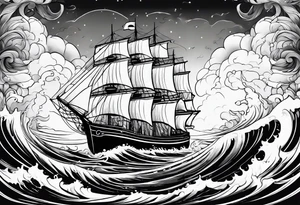 ship in a bottle, but the ship is in a storm tattoo idea