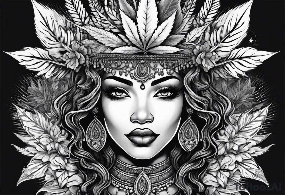 Black Goddess of marijuana tattoo idea