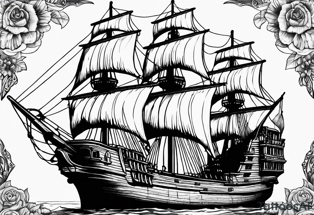 Ship and pirates tattoo idea
