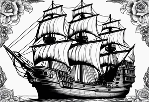 Ship and pirates tattoo idea
