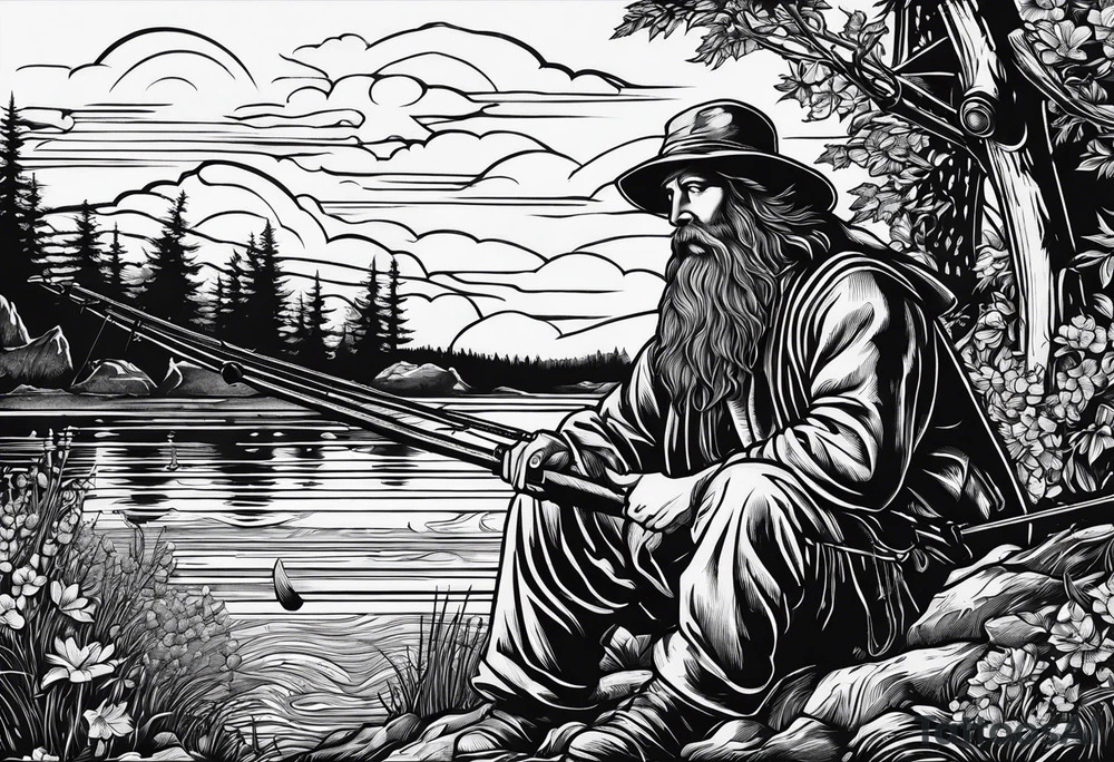 fisherman woodcut tattoo idea