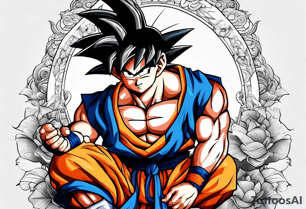 young goku sitting near curririn tattoo idea