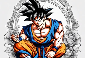 young goku sitting near curririn tattoo idea