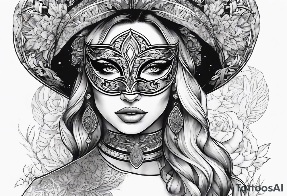 lady with masked tattoo idea