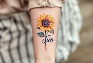 Word "Sun" written vertical with sunflower tattoo idea