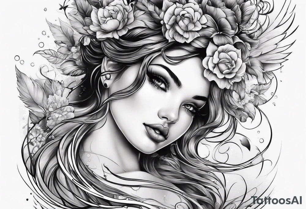 girl comfortably floating above water tattoo idea